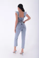 Yıldızlı Mom Fit Dikişsiz Paça Kot Pantolon  1753-08-(28-33)