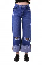 Lazer Detaylı Bol Paça Kot Pantolon  1700-01-(27-32)