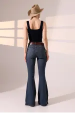Wide Leg Flared Jean 7067-62-(27-32) Middle Blue - Tinted