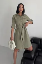 Düğmeli Uzun Gömlek Elbise 6102-74-(S-XL) Düğmeli Uzun Gömlek Elbise 6102-74-(S-XL)