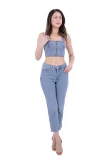 Yanı Yırtmaçlı Flare Paça Mom Kot Pantolon  1774-15-(26-31)