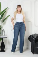 Wide Leg High Waisted Relaxed Jean  718-01-(32-36) Dark Blue Denim