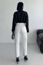 Fringe Ending High Rise Mom Fit Jean with Rhinestones on Legs 1890-50-(26-31) White