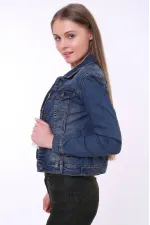 Classic Short Denim Jacket with Collar 640-02-(S-XL) Dark Tinted Denim Classic Short Denim Jacket with Collar 640-02-(S-XL) Dark Tinted Denim