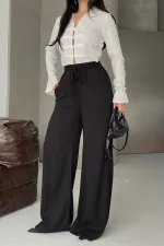 Elasticated Palazzo Trousers 7150-07-(36-42-4) Black