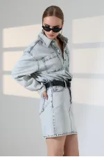 Buttoned Mini Denim Dress 3027-08-(S-L-3) Snow Light Blue