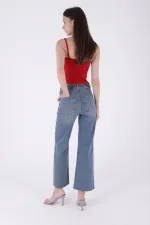 Wide Leg Palazzo Relaxed Jean with Decorative Front Pockets 1710-62-(27-32) Middle Blue - Tinted