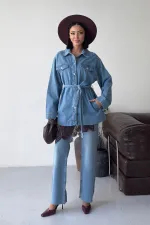 Belted Oversize Shirt 6250-15-(S-L-3) Light Blue Denim