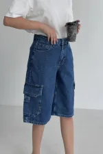 Mid Length Denim Shorts with Pocket Detail 2026-27-(36-42-6) Rinsed Blue