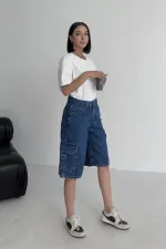 Mid Length Denim Shorts with Pocket Detail 2026-27-(36-42-6) Rinsed Blue