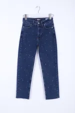 Yıldızlı Mom Fit Dikişsiz Paça Kot Pantolon  1753-26-(28-33)