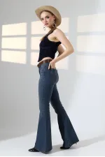 Wide Leg Flared Jean 7067-62-(27-32) Middle Blue - Tinted