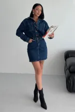 Düğmeli Mini Kot Elbise  3027-26-(S-L-3)