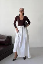 Elasticated Long Skirt HS131-51-(S-L-3) Cream White