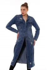 Ripped Long Denim Jacket 680-02-(S-XL) Dark Tinted Denim Ripped Long Denim Jacket 680-02-(S-XL) Dark Tinted Denim