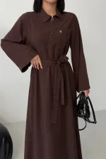 Buttoned Classic Long Denim Dress 3034-78-(S+L+3) Brown Buttoned Classic Long Denim Dress 3034-78-(S+L+3) Brown