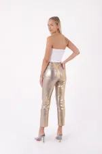 Fringe Ending High Waisted Mom Fit Jean  764-47-(26-31) Foiled Gold