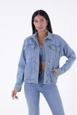 Sırtı Nakışlı Kot Ceket  634-06-(S-XL)