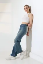 Wide Leg Palazzo Relaxed Jean with Decorative Front Pockets  1710-62-(30-36) Middle Blue - Tinted