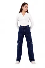 Cargo Pocket Wide Leg Jean  1828-26-(26-32) Regular Dark Blue