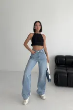 Wide Leg High Waisted Relaxed Jean  718-15-(27-32) Light Blue Denim