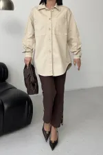 Düğmeli Oversize Kot Gömlek  6080-65-(S-L-3)