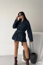 Belted Oversize Shirt 6250-19-(S-L-3) Dark Blue Intense Tinted