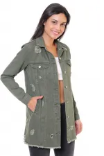 Fringe Finish Boyfriend Denim Jacket 679-67-(S-XL-6) Khaki Fringe Finish Boyfriend Denim Jacket 679-67-(S-XL-6) Khaki