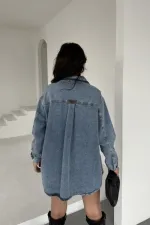 Oversize Denim Jacket with Buttons 6080-08-(S+L+3) Snow Light Blue