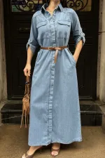 Düğmeli Uzun Elbise 3039-27-(S-XL)