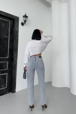 Şerit Taşlı Mom Fit Kot Pantolon 7110-08-(27-32) Şerit Taşlı Mom Fit Kot Pantolon 7110-08-(27-32)