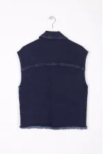 Önü Düğmeli Püsküllü Kot Yelek 6015-26-(S-L-6)