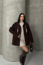 Denim Jacket with Waist Detail 6145-78-(S-L-3) Brown