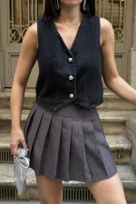 Denim Vest with Buttons 6070-23-(S-XL) Regular Anthracite