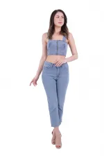 Yanı Yırtmaçlı Flare Paça Mom Kot Pantolon  1774-15-(28-33)