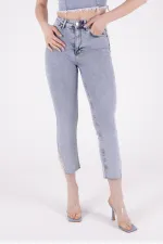 High Waisted Mom Jean with Rhinestones on Leg Hems Sides 1881-08-(26-31) Snow Light Blue High Waisted Mom Jean with Rhinestones on Leg Hems Sides 1881-08-(26-31) Snow Light Blue