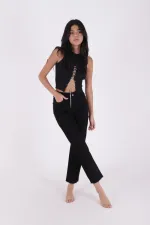 Fringe Ending High Waisted Mom Fit Jean 764-07-(24-25-6) Black