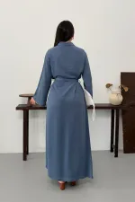 Belted Long Denim Dress 3035-98-(S-XL) 