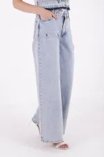 Geniş Saçaklı Paça Peçli Kot Pantolon  7041-14-(27-32)