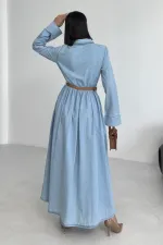 Büzgü Detaylı Uzun Kot Elbise  3048-42-(S-XL)