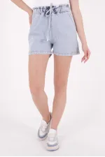 Elasticated Waist Denim Short with Lace-up 232-08-(S-XL-6) Snow Light Blue Elasticated Waist Denim Short with Lace-up 232-08-(S-XL-6) Snow Light Blue