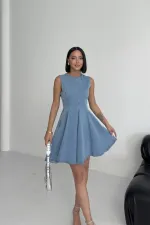 Kolsuz Volanlı Mini Elbise  3050-25-(XS-XL-5)