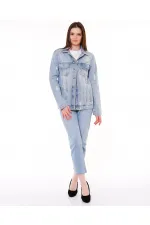 Boyfriend Denim Jacket 655-42-(S-XL-6) Ice Blue - Tinted Boyfriend Denim Jacket 655-42-(S-XL-6) Ice Blue - Tinted