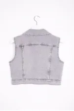 Fermuarlı Mini Kot Yelek  6018-32-(S-L-5)