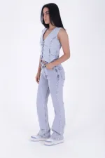 Stitched Hems Wide Leg Relaxed Jean 7026-08-(26-29-4) Snow Light Blue Stitched Hems Wide Leg Relaxed Jean 7026-08-(26-29-4) Snow Light Blue