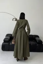 Düğmeli Uzun Boy Kot Elbise  3047-67-(S-XL)