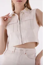 Fermuarlı Mini Kot Yelek 6018-80-(S-L-5) Fermuarlı Mini Kot Yelek 6018-80-(S-L-5)