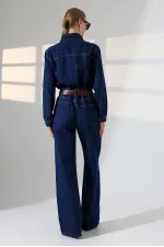 Gathered Denim Jumpsuit 3038-26-(S-L-3) Regular Dark Blue