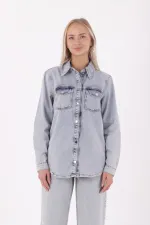 Çıtçıtlı Kot Gömlek  6013-08-(S-XL)