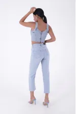 Fringe Ending High Waisted Mom Fit Jean  764-42-(26-28) Ice Blue - Tinted